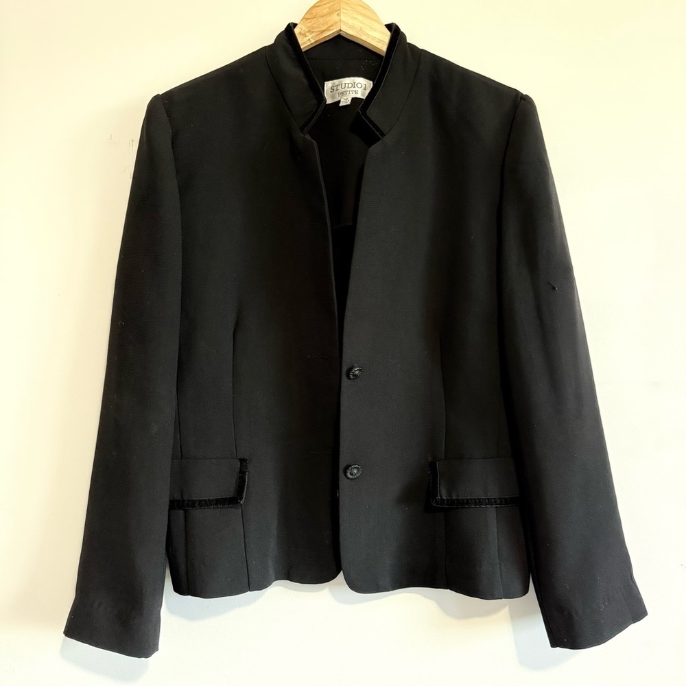 Vintage Studio I Classic Black Blazer Jacket with Velvet Trim and Detail